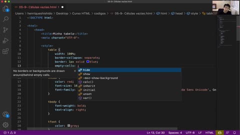 Módulo III - Html - Aula 49 - Células vazias