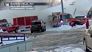 CRAZY video shows moment New York fire station collapses under weight of heavy snow