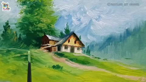 How to paint wooden houses in Mountain place || Easy and Simple Painting