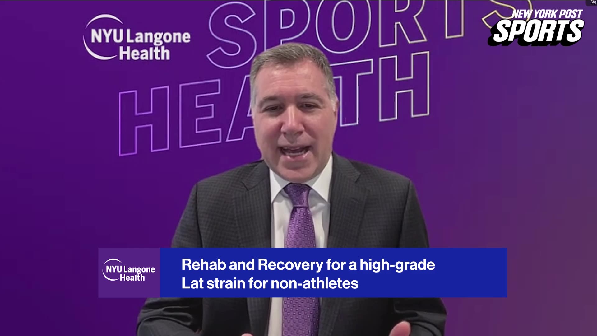 NYU Langone's Mark Grossman, MD, explains Luis Gil's recovery process from a high-grade right lat strain