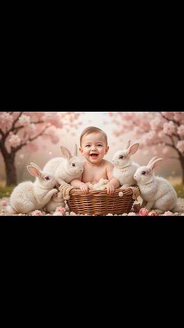 Cutest Baby Surrounded by Bunnies in Spring! 🌼🐇😊