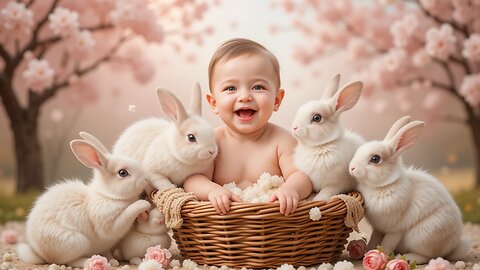 Cutest Baby Surrounded by Bunnies in Spring! 🌼🐇😊