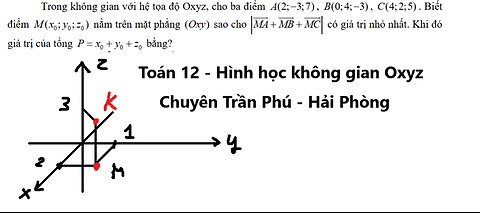 Chuyên Trần Phú - Hải Phòng: Toán 12: Trong không gian với hệ tọa độ Oxyz, cho ba điểm và |MA+MB+MC|