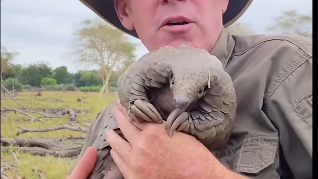 Ranger holding armadillo in his hand