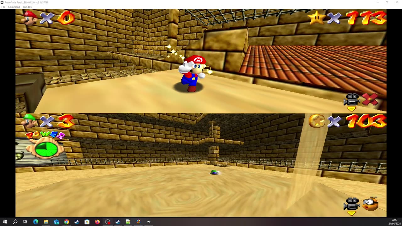 Super Mario 64 Multiplayer Splitscreen [Remaining RA] - Coin-Rush in Shifting Sand Land [NC]