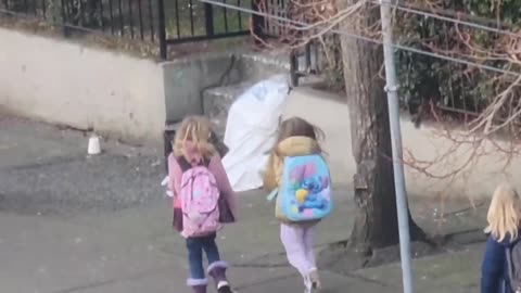 Children walk past possible dead bodies in Vancouver.