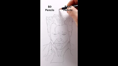 Hugh Jackman drawn with $0 pencils vs $300 pencils by Howard Glee