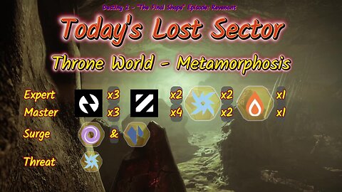 Destiny 2: 1-17-25 Metamorphosis is the Lost Sector. Void/Stasis Surge.