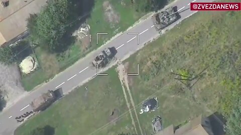 Footage of a Ukrainian armored group getting smashed in the village of Cherkasy Porechnoye