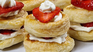 Strawberries with cream served on puff pastry!!!