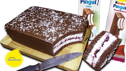 Gigantic Kinder Pingui with coconut and raspberries