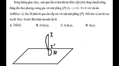 Toán 12: Trong không gian Oxyz , một quả cầu có tâm đặt tại điểm I(0;3;0) đang chuyển động