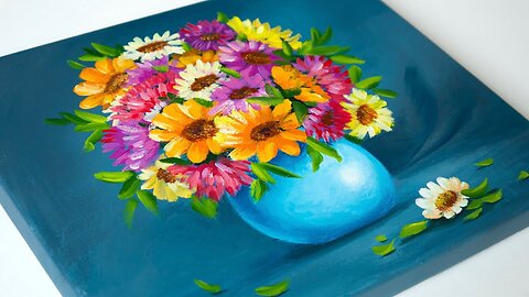 Acrylic Painting Bouquet Of Flowers _ Flower Vase Still Life Painting