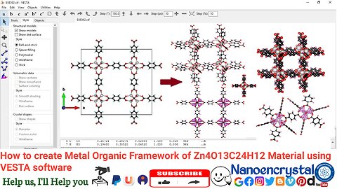 How to create a Metal Organic Framework of Zn4O13C24H12 Material using VESTA software