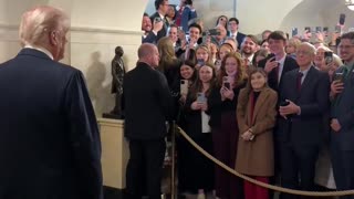 Trump Surprises White House Tour Group, 'USA' Chant Breaks Out