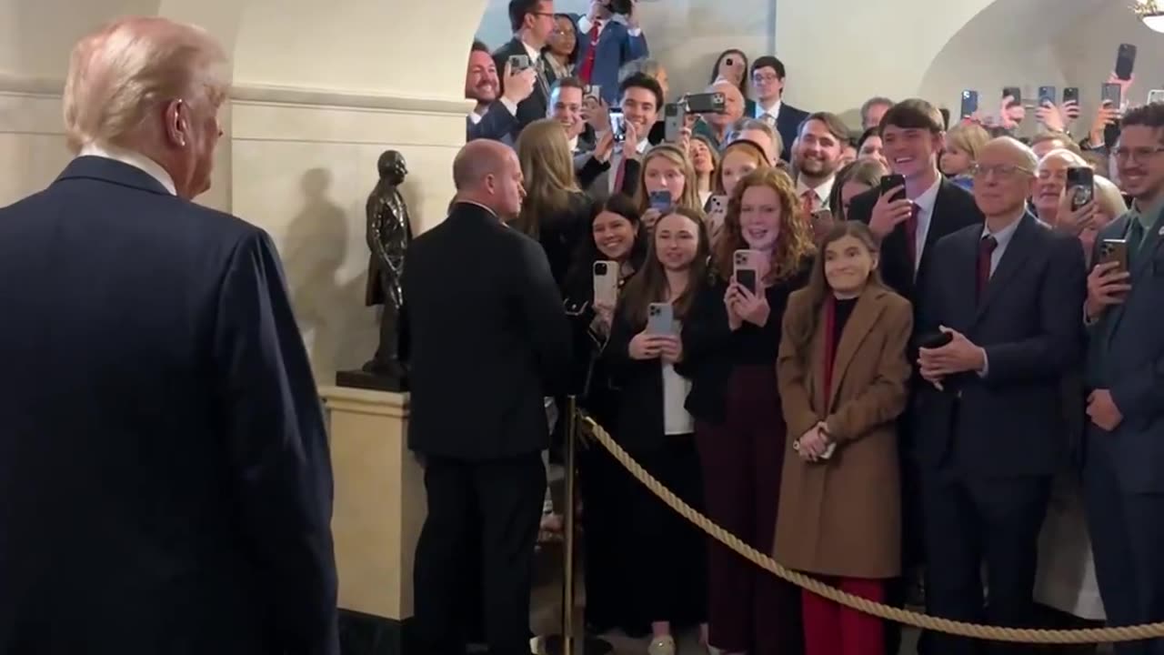 Trump Surprises White House Tour Group, 'USA' Chant Breaks Out