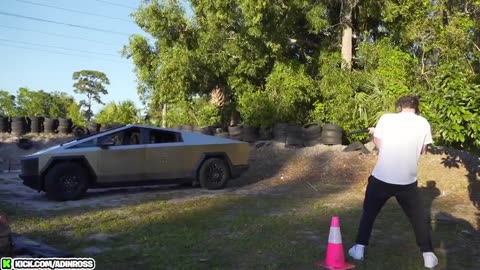 Adin Ross shooting Tesla Cybertruck with Assault Rifle - BUlletproof-