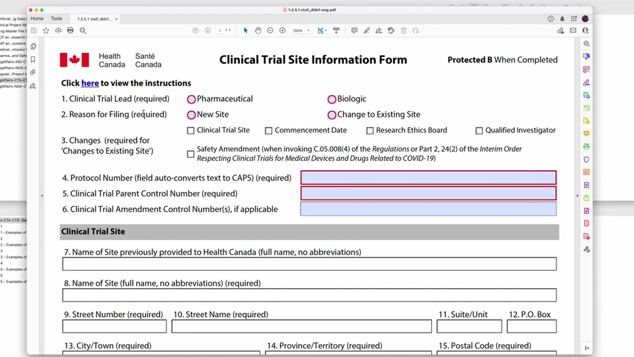 Regulatory Affairs - Health Canada CTA in CTD format - Completing the clinical trial site information form. Peivand Pirouzi, Ph.D.