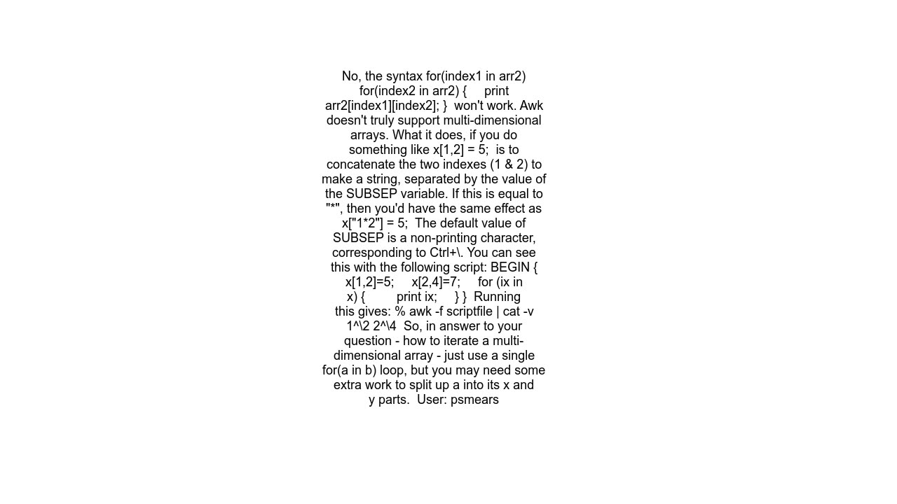 Awk array iteration for multi-dimensional arrays