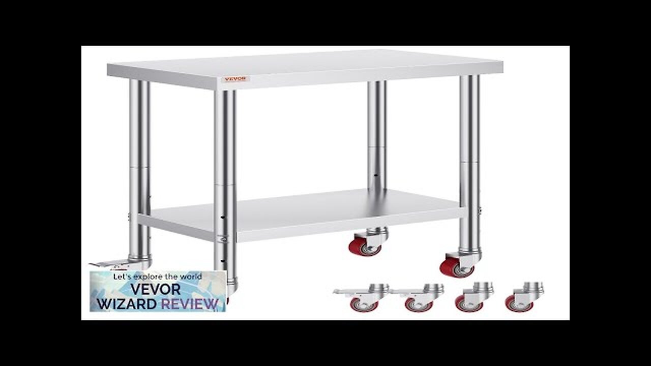 VEVOR 30x18x34 Inch Stainless Steel Work Table 3-Stage Adjustable Shelf with 4 Review