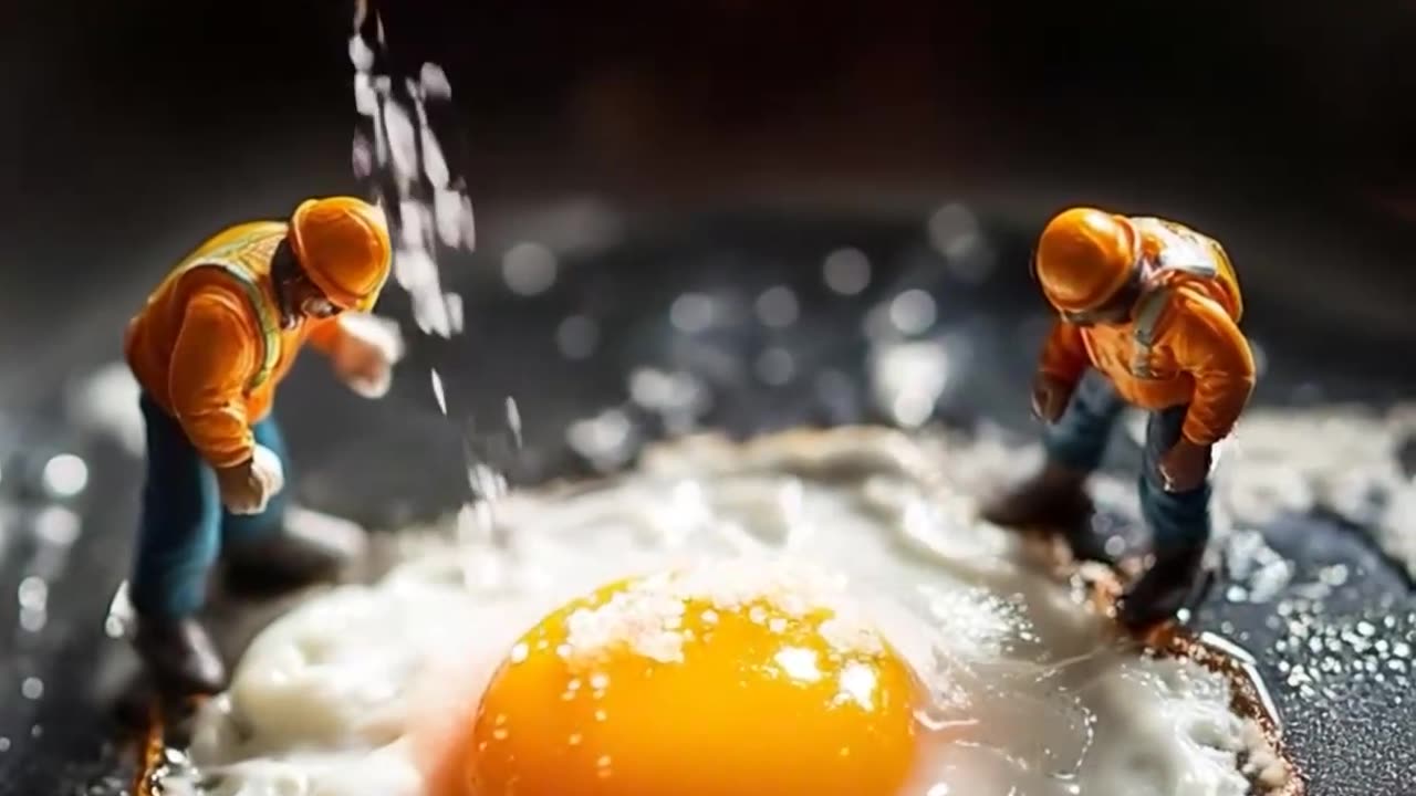 Little chefs fry eggs