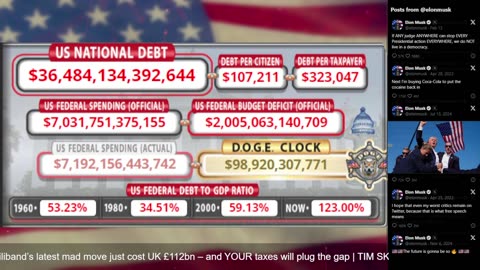 DOGE Live US Debt Clock and Live X Posts