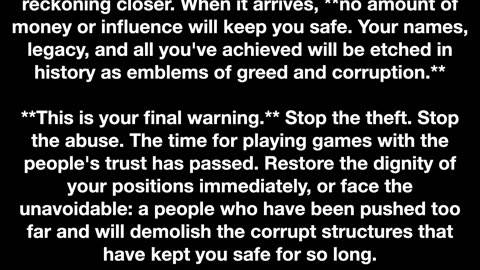 An Open Letter to the Corrupt Members of Congress and Government Officials - ENOUGH IS ENOUGH.