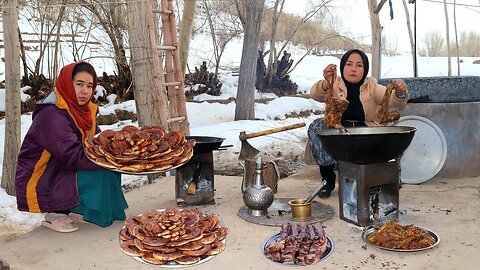 One Day in the Highest mountains Village of Afghanistan / Cooking Rural wintery food & Dount recipe