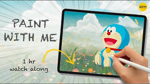 Relax & Paint with Me | Cozy Doraemon Meadow Scene | Unwind with a Chill Art Vlog