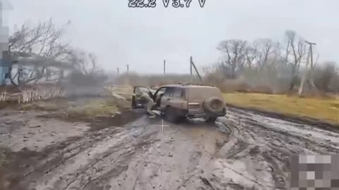 FPV drone on fiber optic 106 VDD strikes an AFU pickup truck in the Kursk region.