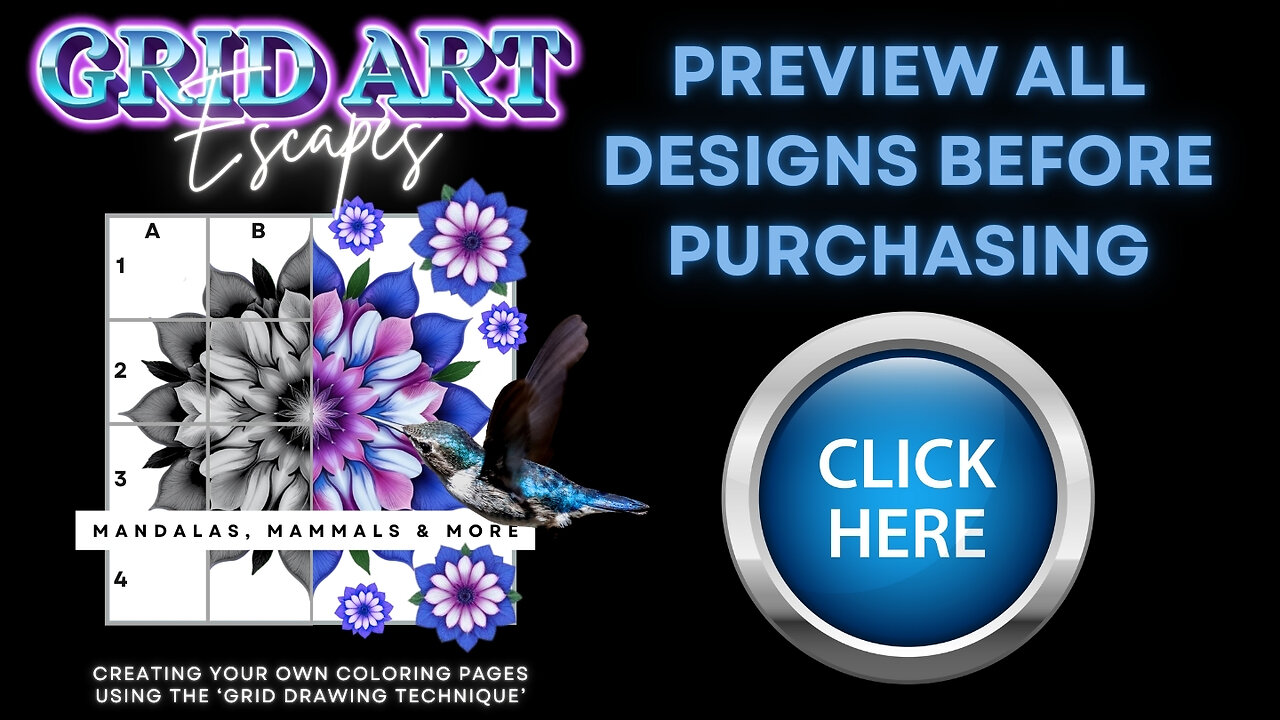 🎨 GRID ART ESCAPES – Mandalas, Mammals, & More ✨ PREVIEW ALL DESIGNS BEFORE PURCHASING