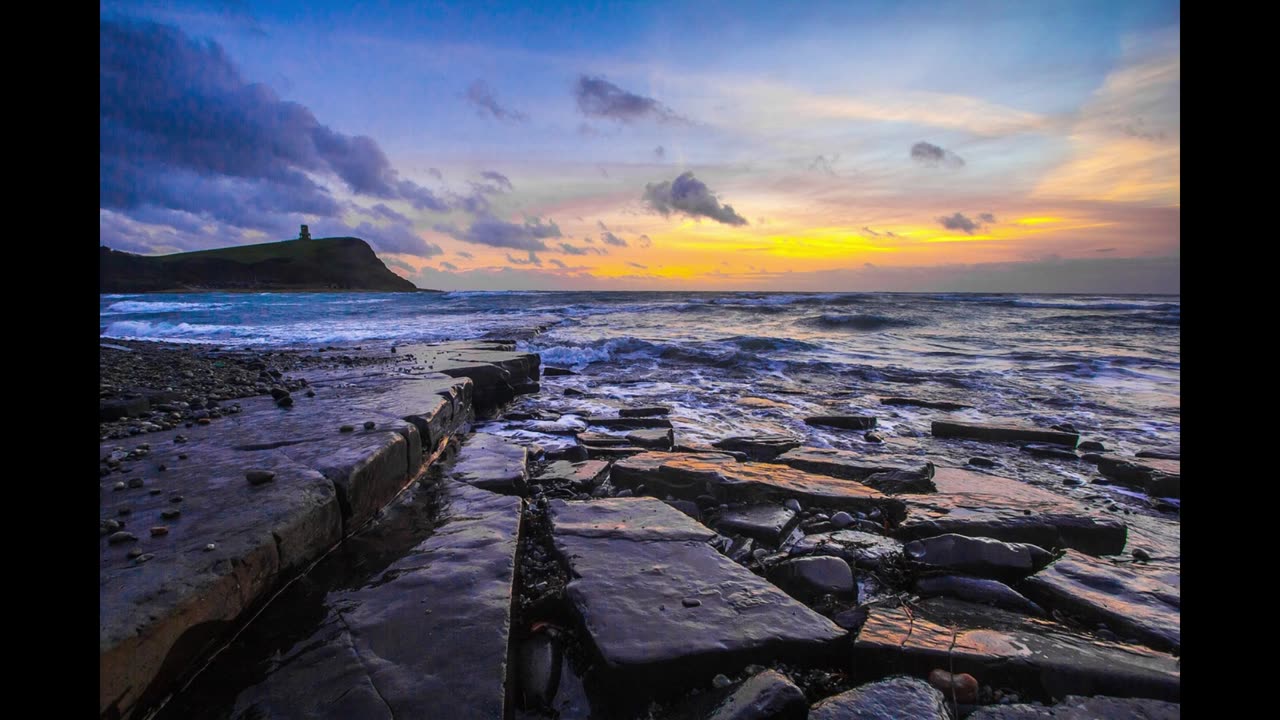 Calming Stone Beach Waves at Sunset | 8 Hours of Ocean Sounds for Sleep, Relaxation and Meditation