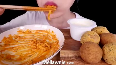 ASMR MUKBANG｜CHEESY CARBO FIRE NOODLES, CHEESE BALLS