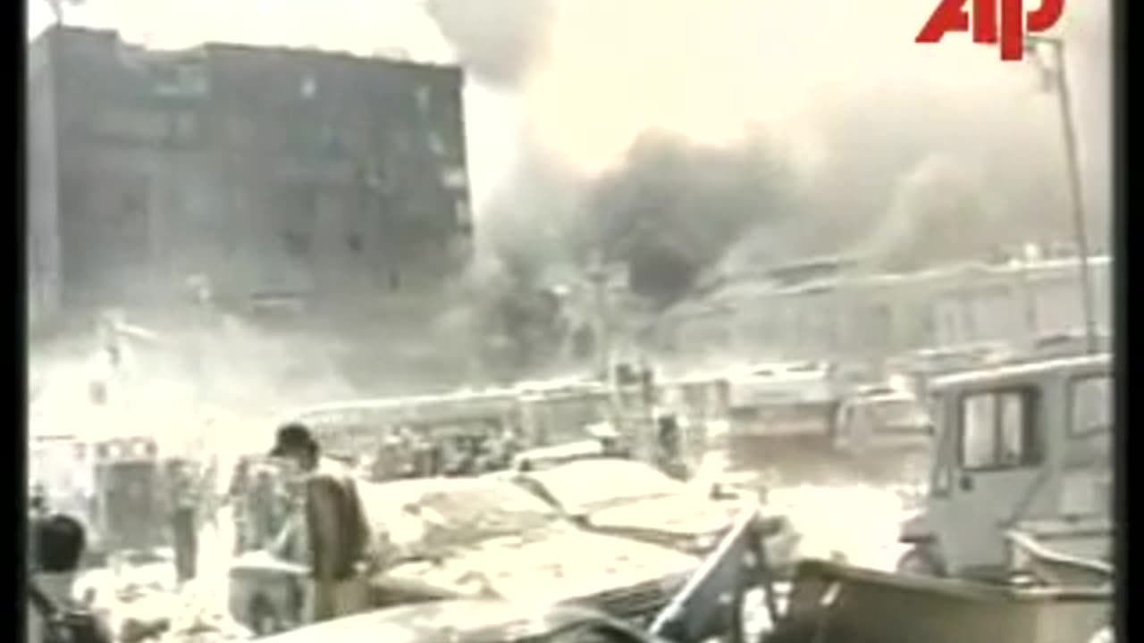 911 North Tower Demolition From In Front Of WTC 7 And Fires From Space