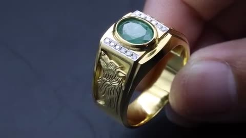 handmade wolf carving gold ring - how to make emerald ring for men