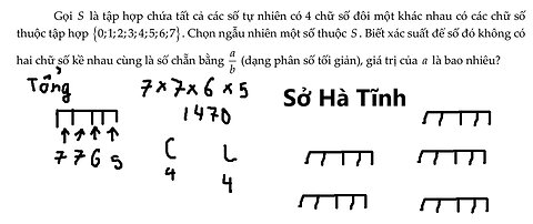 Gọi S là tập hợp chứa tất cả các số tự nhiên có 4 chữ số đôi một khác nhau có các chữ