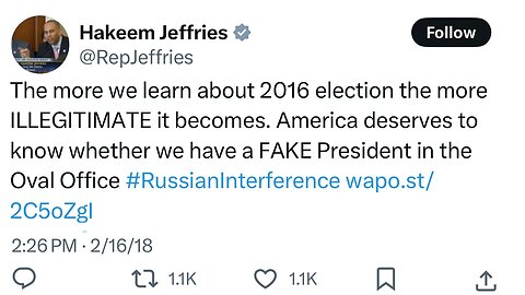 Election-Denying Hakeem Jeffries Lies That Fellow Election-Denying Dems Are Not 'Election Deniers'