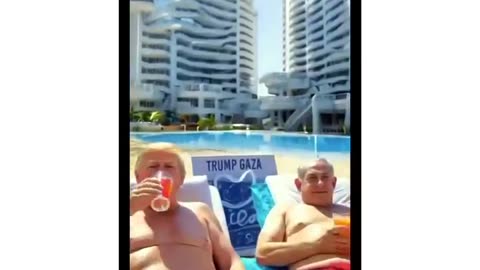 Trump releases AI video of "Trump Gaza" with Elon Musk, Netanyahu, & him having fun & drinking