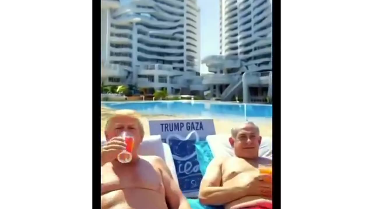 Trump releases AI video of "Trump Gaza" with Elon Musk, Netanyahu, & him having fun & drinking