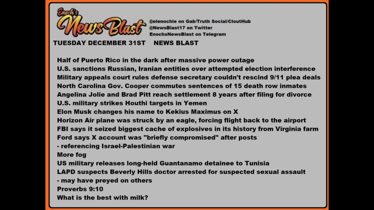 Tuesday December 31, 2024 News Blast