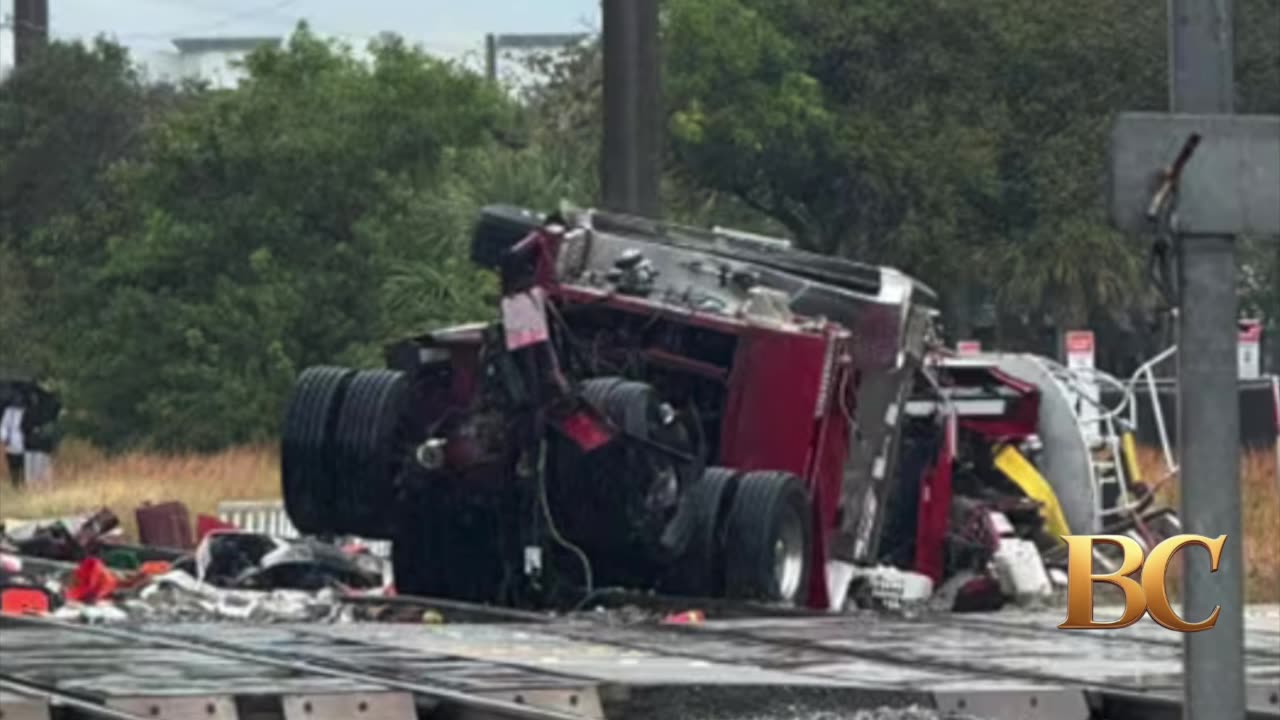 15 hurt in Florida when train hits fire truck that drove onto tracks after another train passed