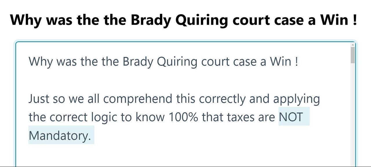 Why was the the Brady Quiring court case a Win !