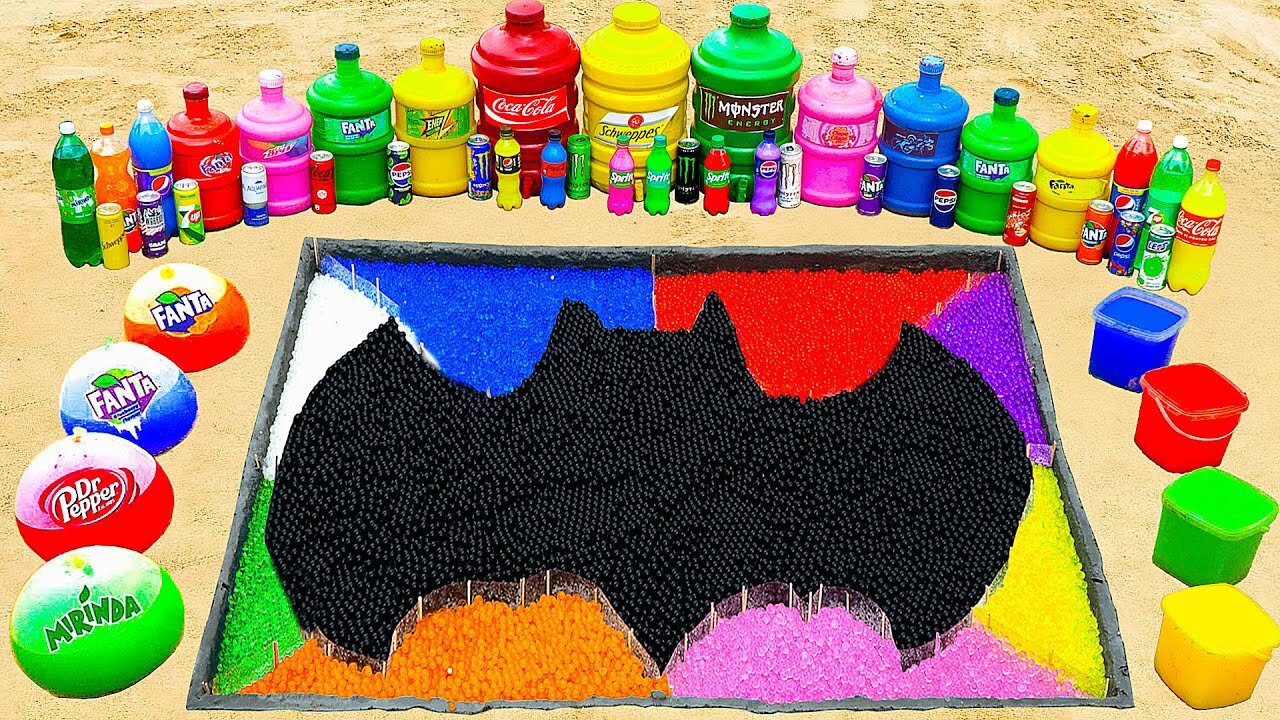 How to make Rainbow Batman Logo with Orbeez, Balloons of Fanta, Coca Cola vs Mentos & Popular Sodas