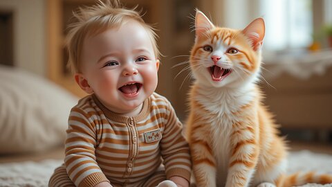 Adorable Baby and Cat Share Big Smiles and Cuddles! 🐱😄❤️