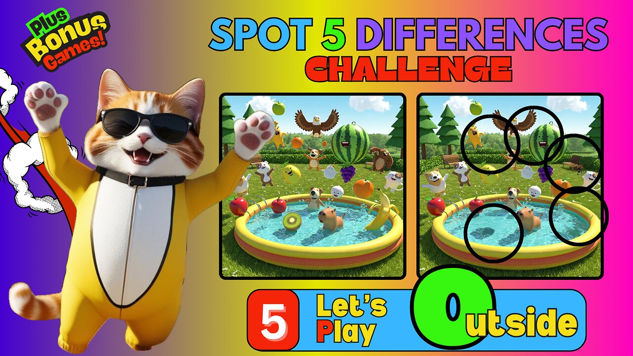 Let's Play Outside 🌳 ☀️ SPOT THE DIFFERENCE 🌈 🦋🌳 | Quiz Game 📝❓ | Brain Break 🧠 | Banana Cat 😺 |
