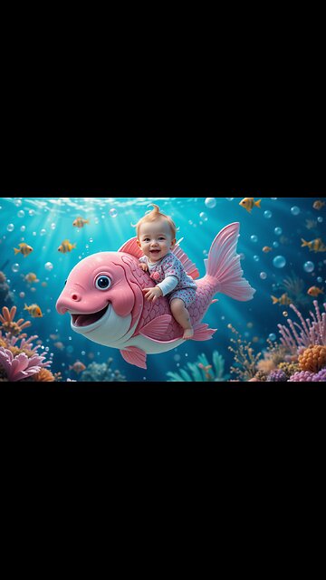 Adorable Baby's Underwater Journey on a Pink Fish