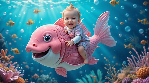 Adorable Baby's Underwater Journey on a Pink Fish