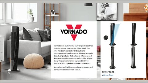 Vornado 143 Whole Room Air Circulator Tower Fan with Timer and Remote Control