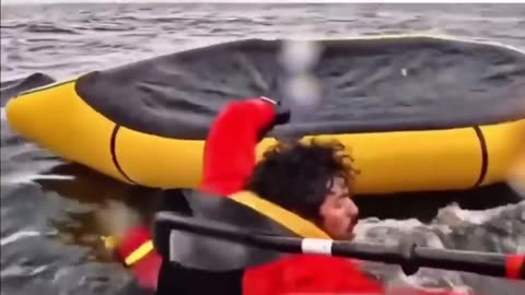 Kayaker off the Chilean coast being briefly swallowed by a humpback whale