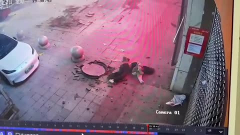 A girl took off after a firecracker In China, a girl flew several meters into the air